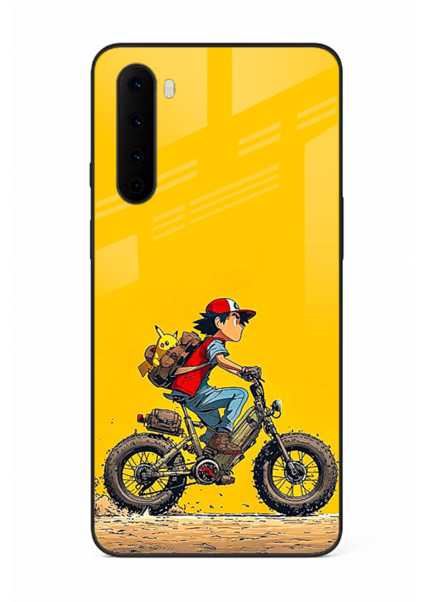 retro bike rider yellow art OnePlus Nord glass cover vintage biker illustration case