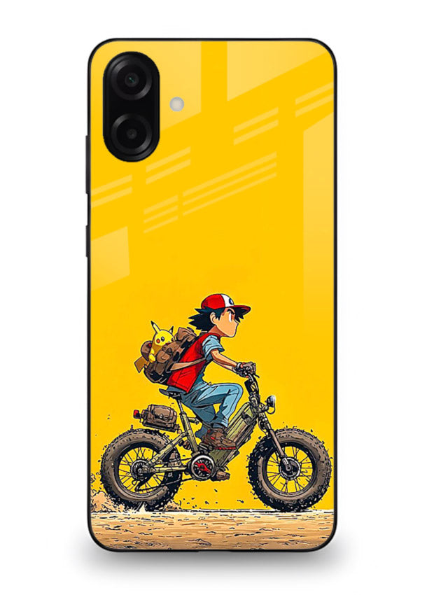 retro bike rider yellow art Samsung M13 5G glass cover vintage biker illustration case