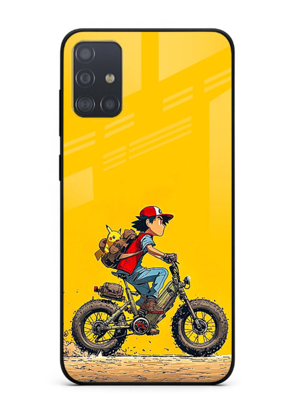 retro bike rider yellow art Samsung A51 glass cover vintage biker illustration case