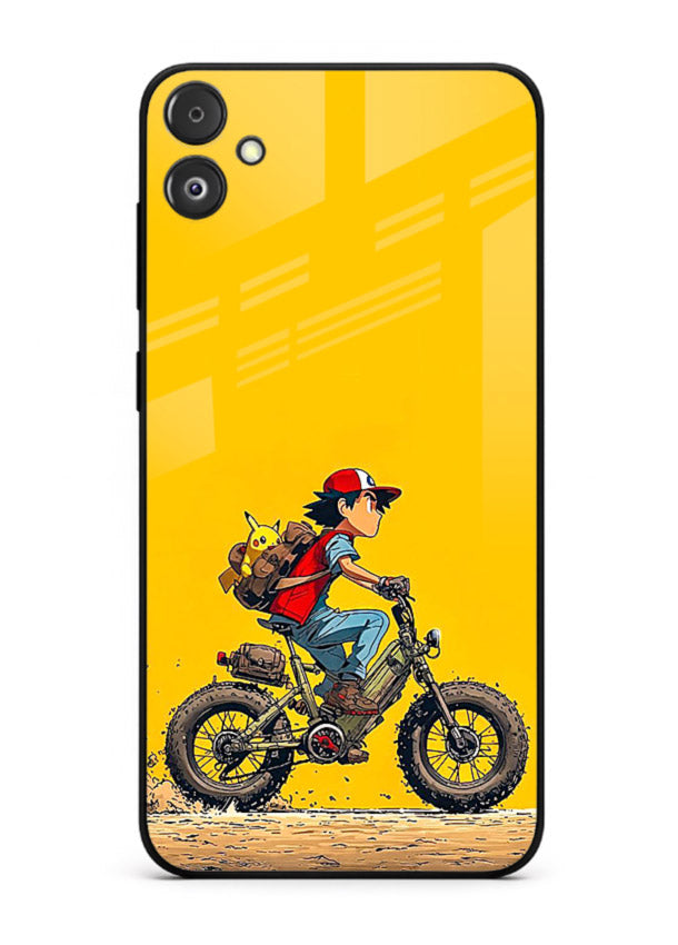 retro bike rider yellow art Samsung F14 5G glass cover vintage biker illustration case