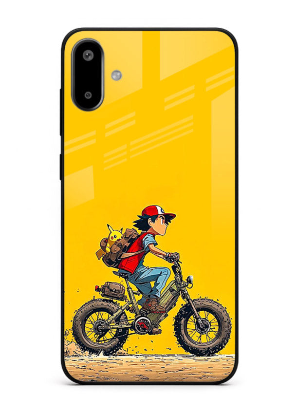 retro bike rider yellow art Samsung F06 5G glass cover vintage biker illustration case