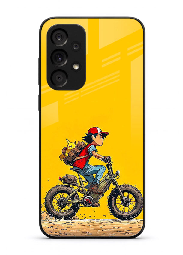 retro bike rider yellow art Samsung A73 5G glass cover vintage biker illustration case