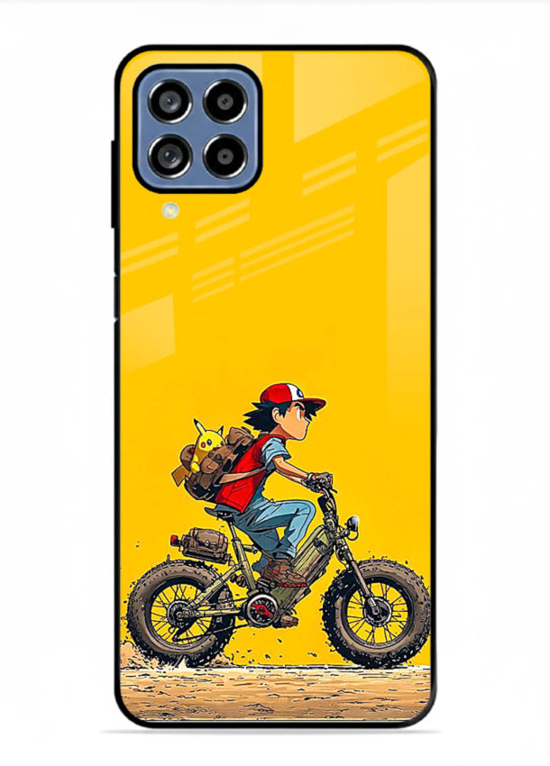 retro bike rider yellow art Samsung A22 4G glass cover vintage biker illustration case