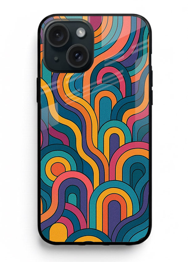 Retro Rainbow Curves vibrant retro pattern iphone 14 plus glass back cover