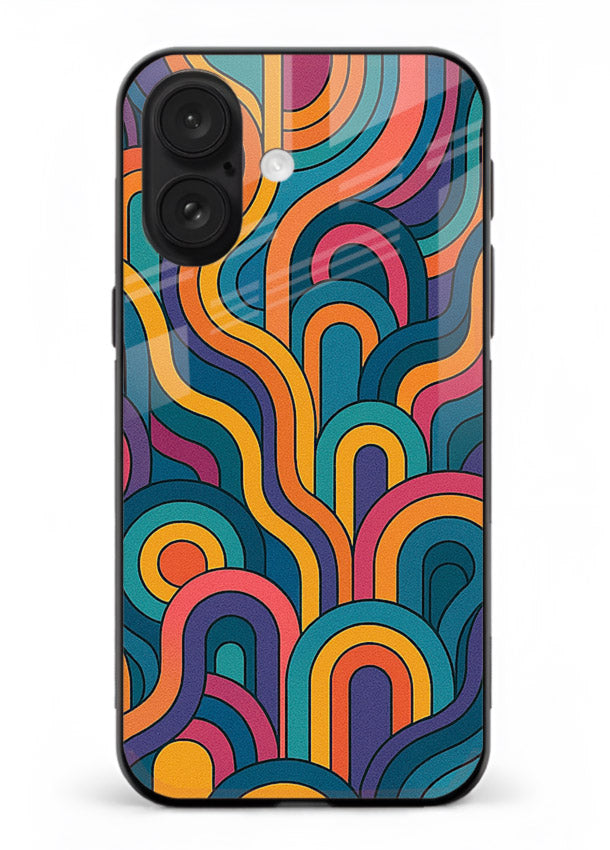 Retro Rainbow Curves vibrant retro pattern iphone 18 glass back cover