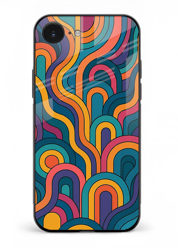Retro Rainbow Curves vibrant retro pattern iphone 16e glass back cover