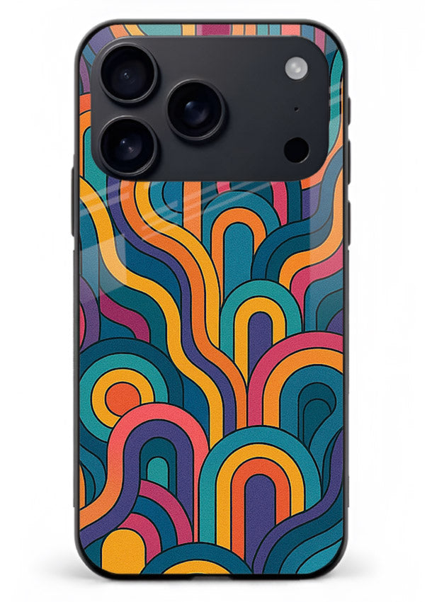 Retro Rainbow Curves vibrant retro pattern iphone 18 pro max glass back cover