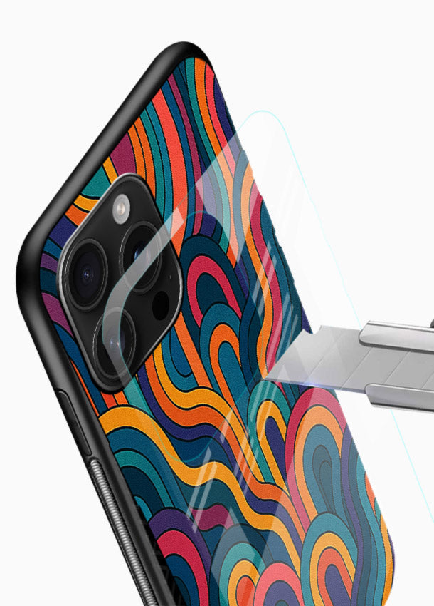Retro Rainbow Curves vibrant retro pattern glossy vibrant premium glass back cover - Angle Blade
