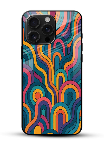 Retro Rainbow Curves vibrant retro pattern glossy vibrant premium glass back cover - Angle Front