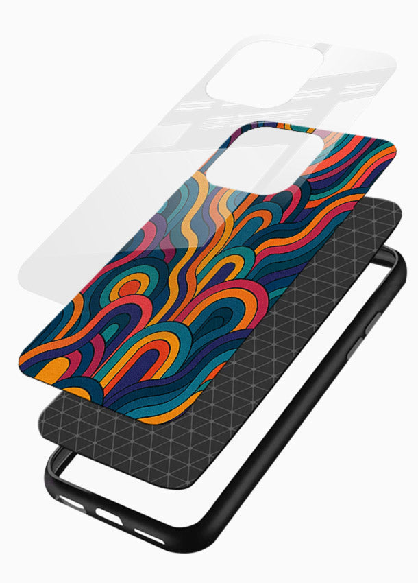 Retro Rainbow Curves vibrant retro pattern glossy vibrant premium glass back cover - Angle Layers
