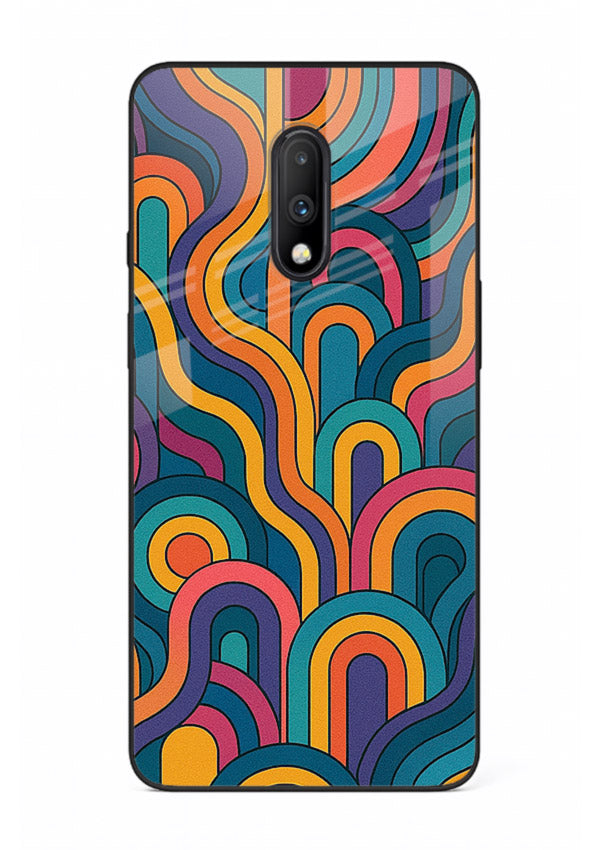 Retro Rainbow Curves vibrant retro pattern OnePlus 7 glass back cover