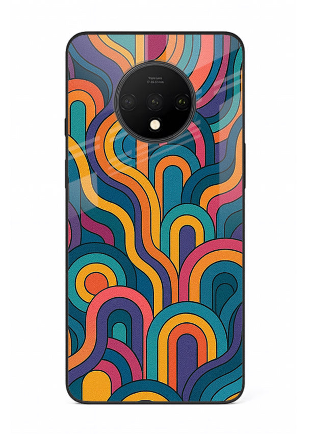 Retro Rainbow Curves vibrant retro pattern OnePlus 7T glass back cover