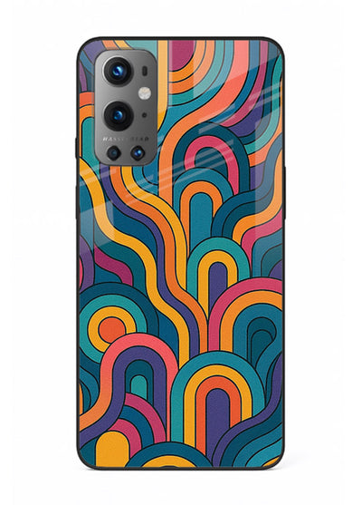 Retro Rainbow Curves vibrant retro pattern OnePlus 9 glass back cover