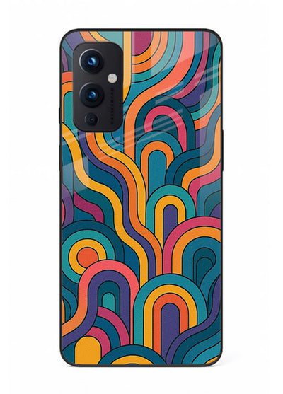 Retro Rainbow Curves vibrant retro pattern OnePlus 9 Pro glass back cover