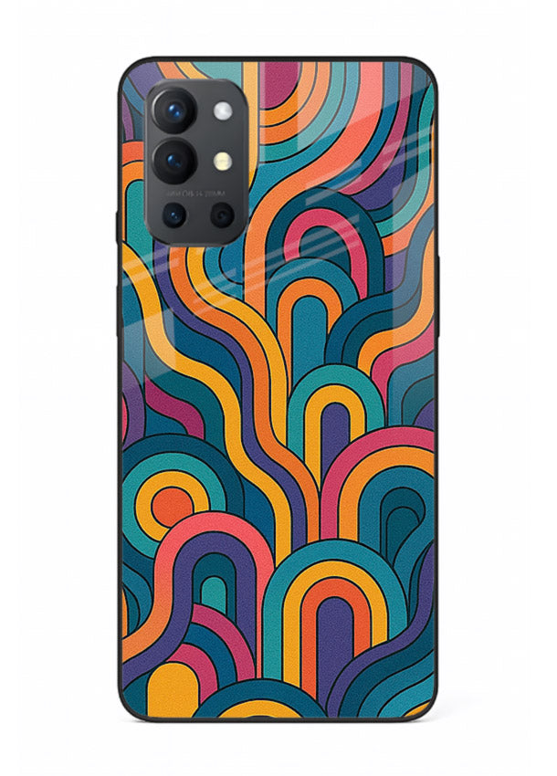 Retro Rainbow Curves vibrant retro pattern OnePlus 9R glass back cover