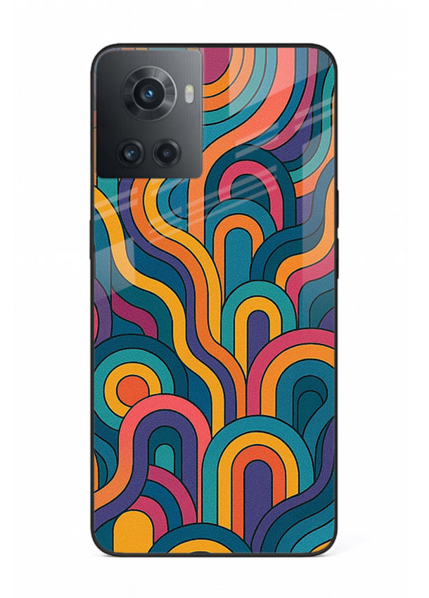 Retro Rainbow Curves vibrant retro pattern OnePlus 10R glass back cover