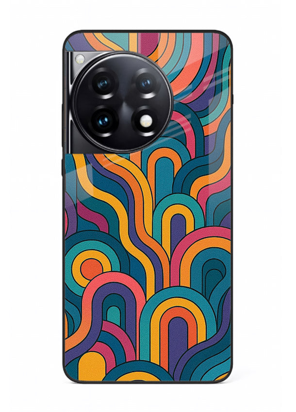 Retro Rainbow Curves vibrant retro pattern OnePlus 12R glass back cover