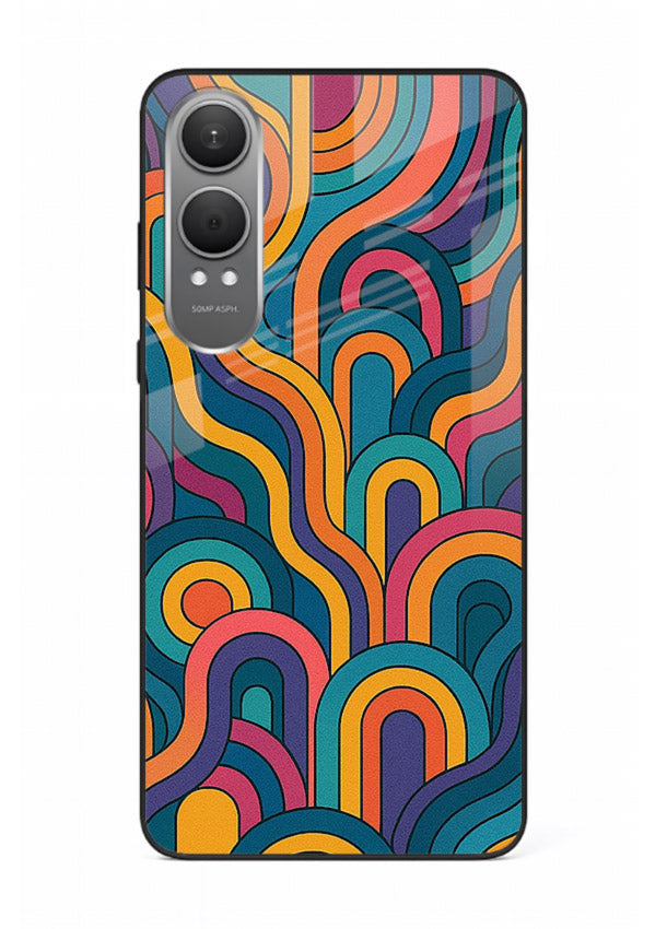 Retro Rainbow Curves vibrant retro pattern OnePlus Nord CE4 Lite glass back cover