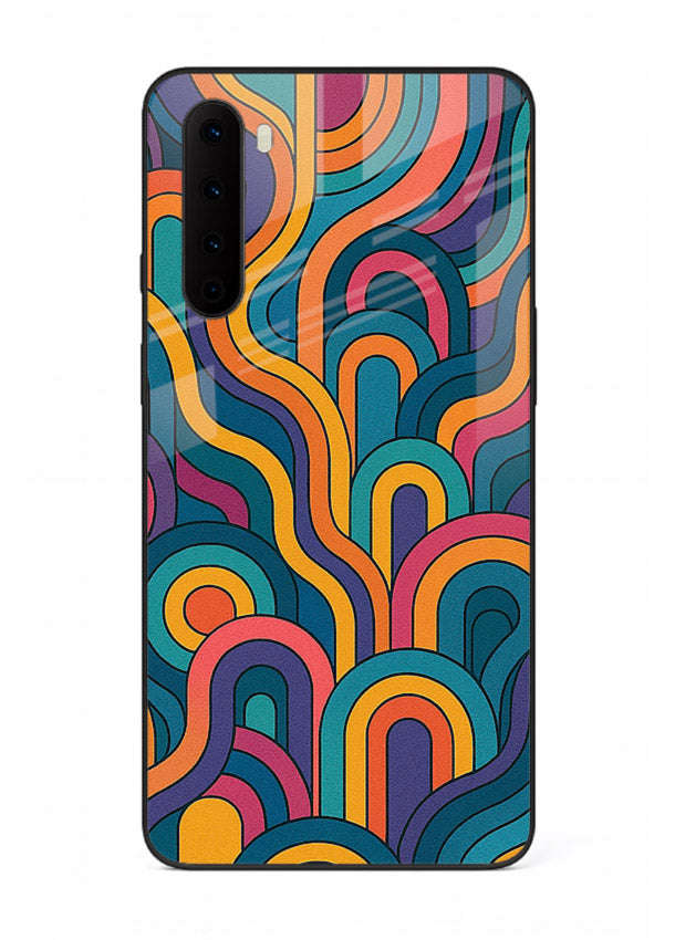 Retro Rainbow Curves vibrant retro pattern OnePlus Nord glass back cover