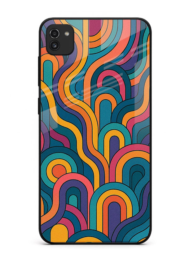 Retro Rainbow Curves vibrant retro pattern Samsung A03 glass back cover