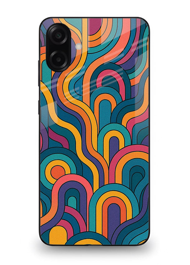 Retro Rainbow Curves vibrant retro pattern Samsung A07 4G glass back cover