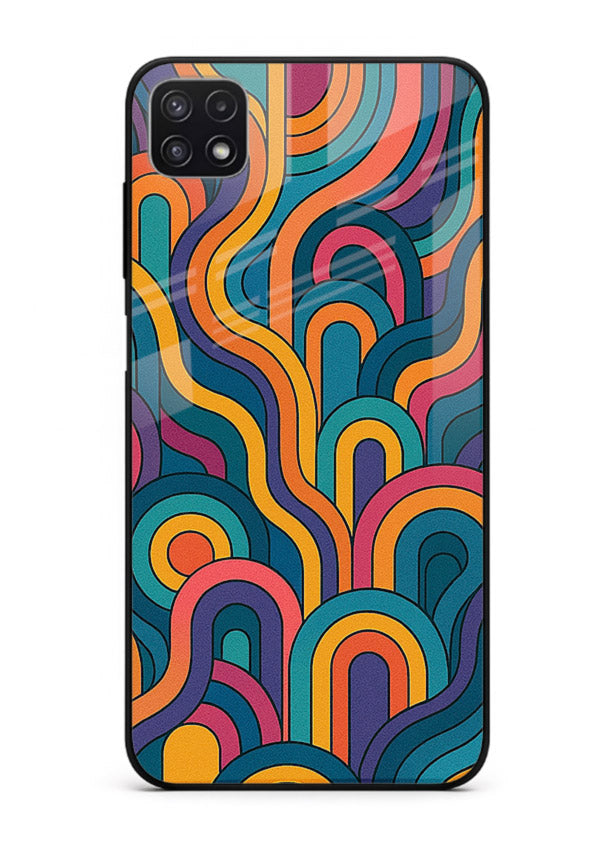Retro Rainbow Curves vibrant retro pattern Samsung A22 5G glass back cover