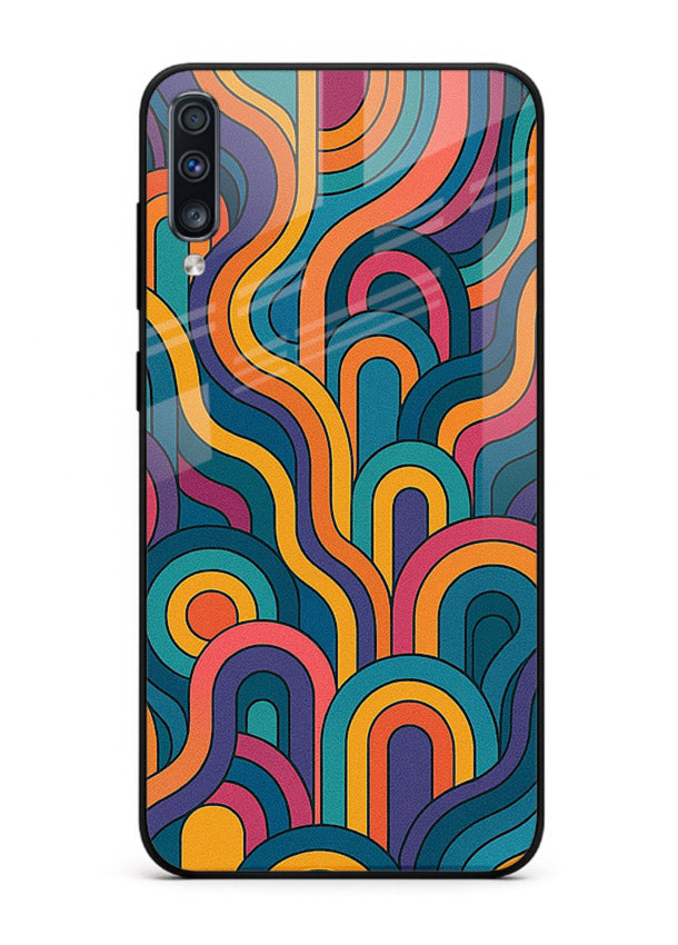Retro Rainbow Curves vibrant retro pattern Samsung A70 glass back cover