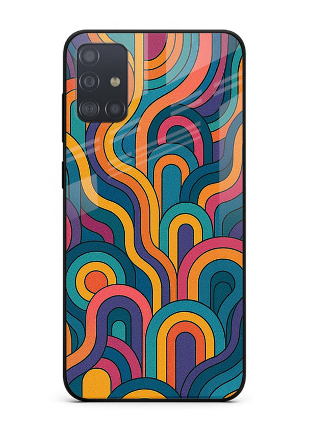 Retro Rainbow Curves vibrant retro pattern Samsung A71 glass back cover