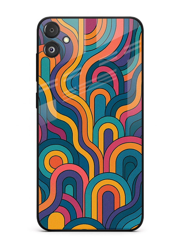 Retro Rainbow Curves vibrant retro pattern Samsung F05 5G glass back cover