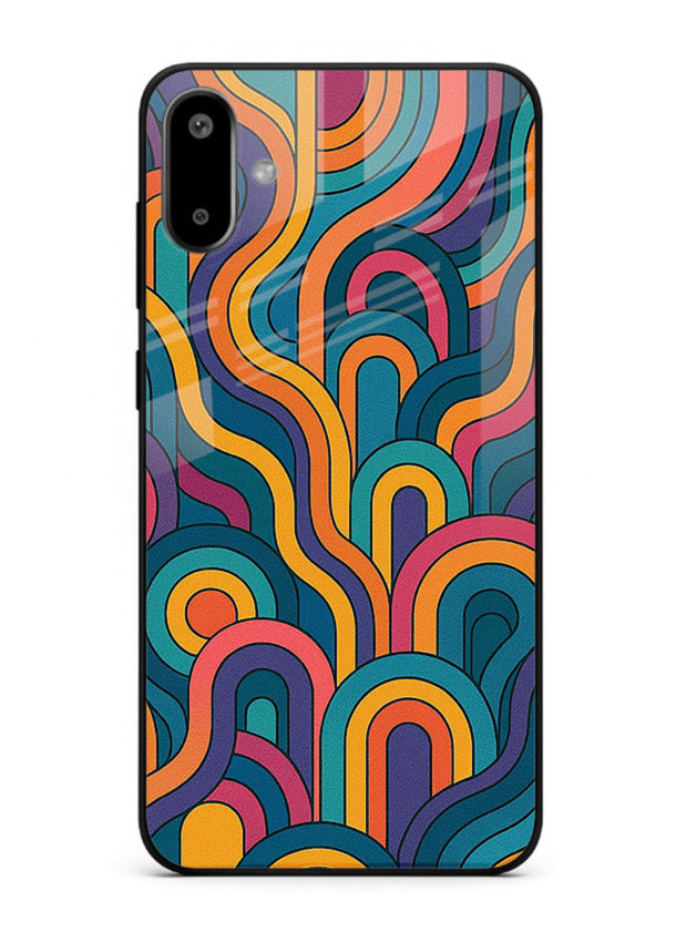 Retro Rainbow Curves vibrant retro pattern Samsung F06 5G glass back cover