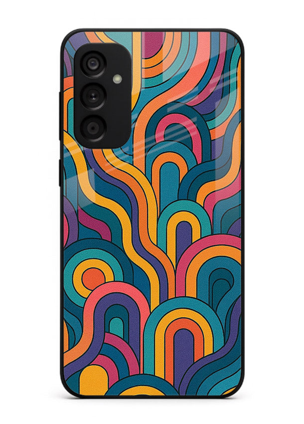 Retro Rainbow Curves vibrant retro pattern Samsung F23 5G glass back cover