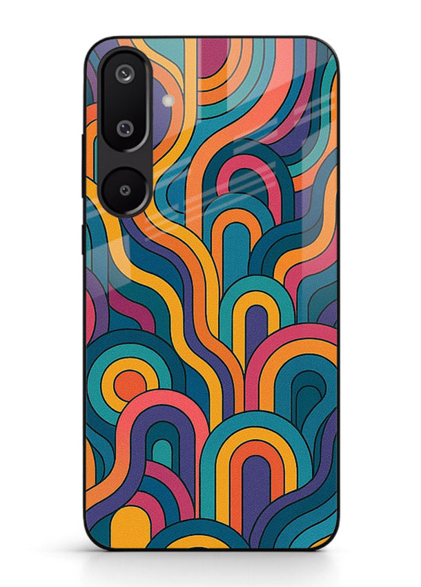 Retro Rainbow Curves vibrant retro pattern Samsung M16 5G glass back cover
