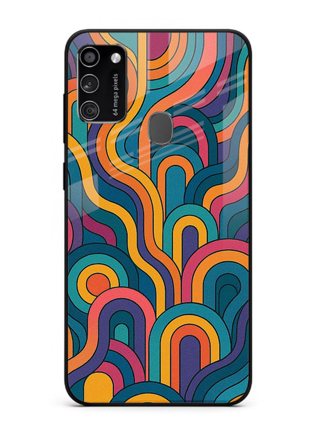 Retro Rainbow Curves vibrant retro pattern Samsung M30s glass back cover