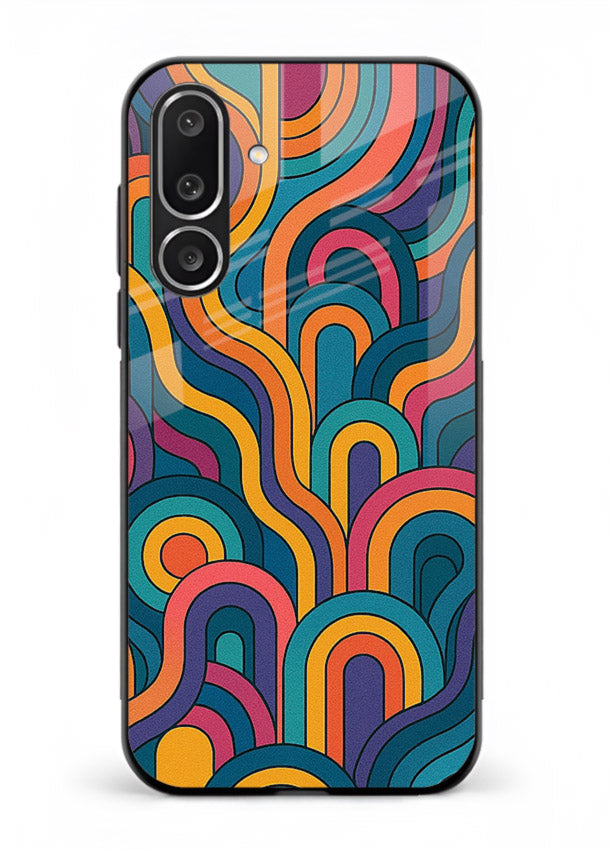 Retro Rainbow Curves vibrant retro pattern Samsung M36 5G glass back cover