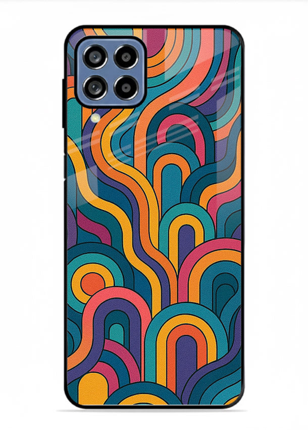 Retro Rainbow Curves vibrant retro pattern Samsung M53 5G glass back cover
