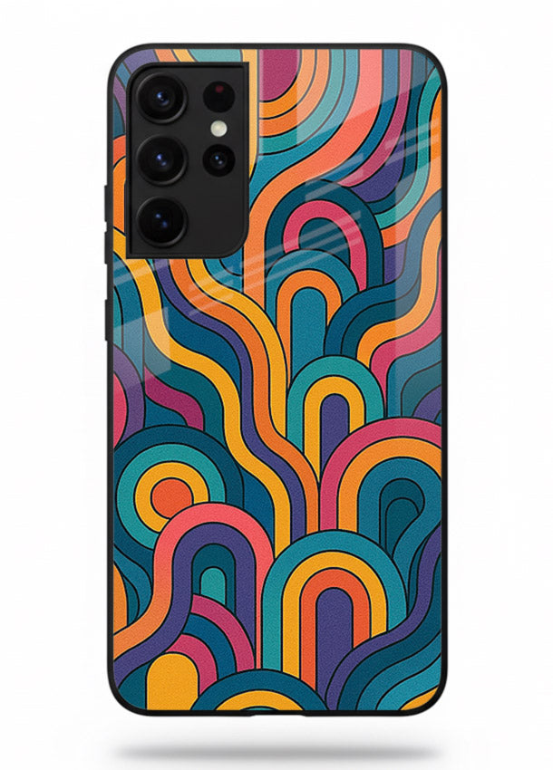 Retro Rainbow Curves vibrant retro pattern Samsung S21 Ultra glass back cover