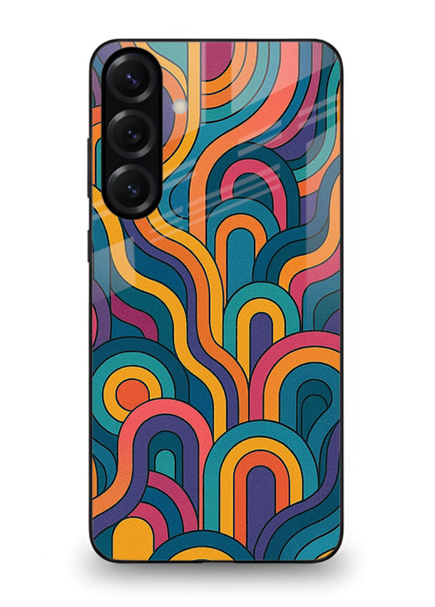 Retro Rainbow Curves vibrant retro pattern Samsung S24 FE glass back cover