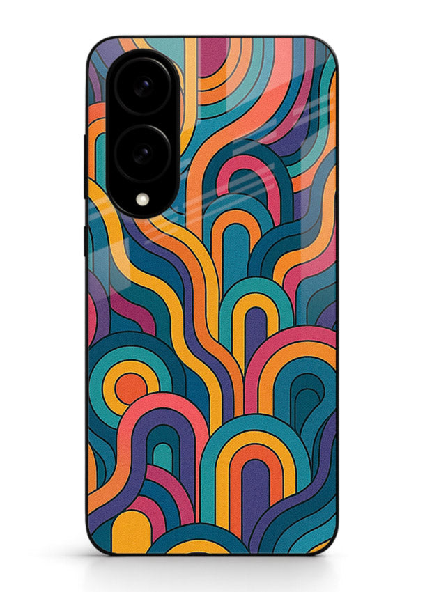 Retro Rainbow Curves vibrant retro pattern Samsung S25 Edge glass back cover