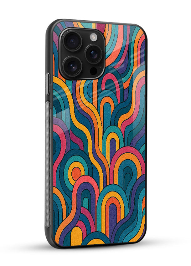 Retro Rainbow Curves vibrant retro pattern glossy vibrant premium glass back cover - Angle Side