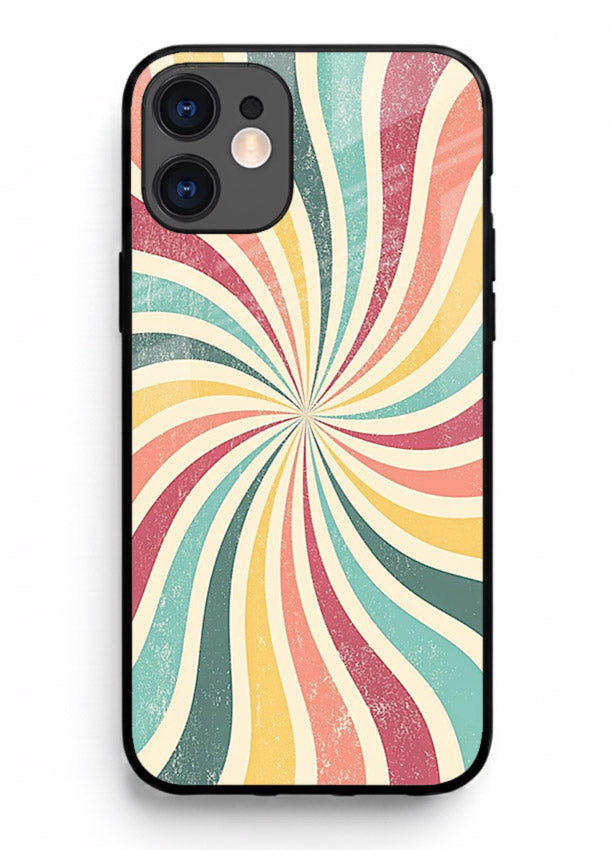 Retro Spiral Burst colorful retro pattern iphone 12 mini glass back cover