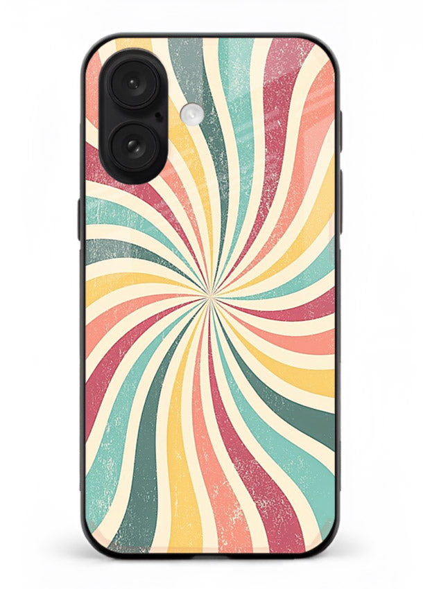 Retro Spiral Burst colorful retro pattern iphone 16 plus glass back cover
