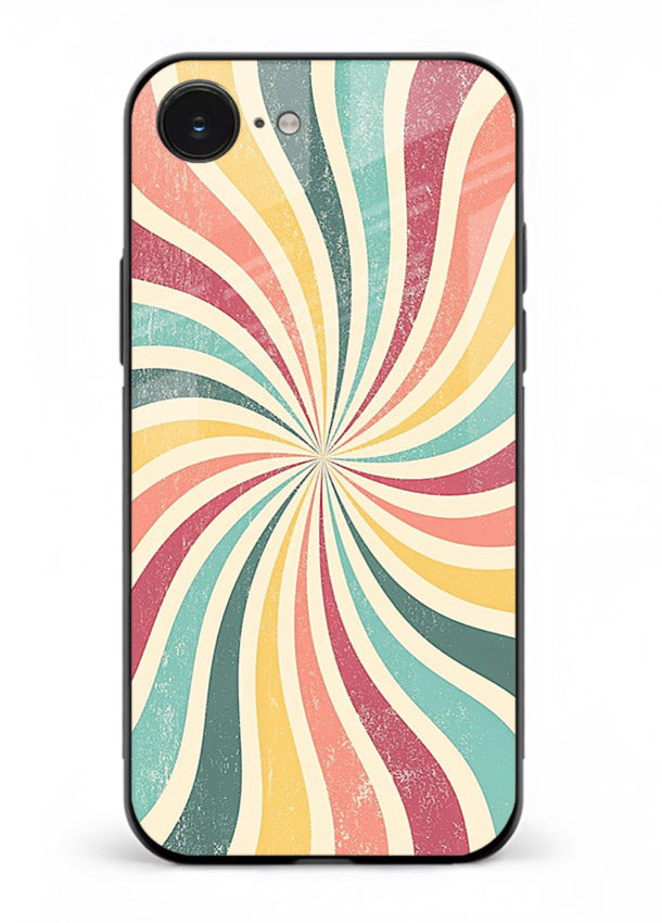 Retro Spiral Burst colorful retro pattern iphone 16e glass back cover