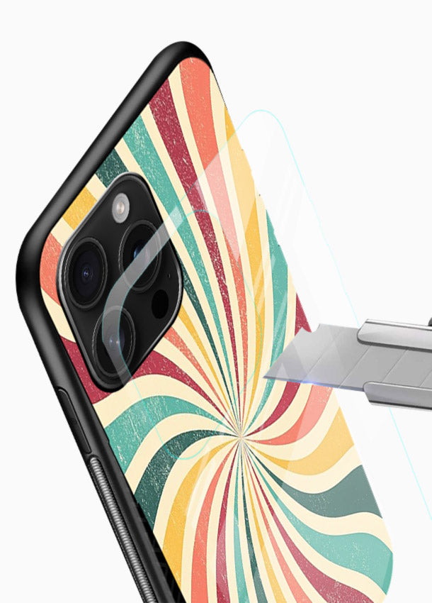 Retro Spiral Burst colorful retro pattern glossy vibrant premium glass back cover - Angle Blade