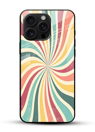 Retro Spiral Burst colorful retro pattern glossy vibrant premium glass back cover - Angle Front
