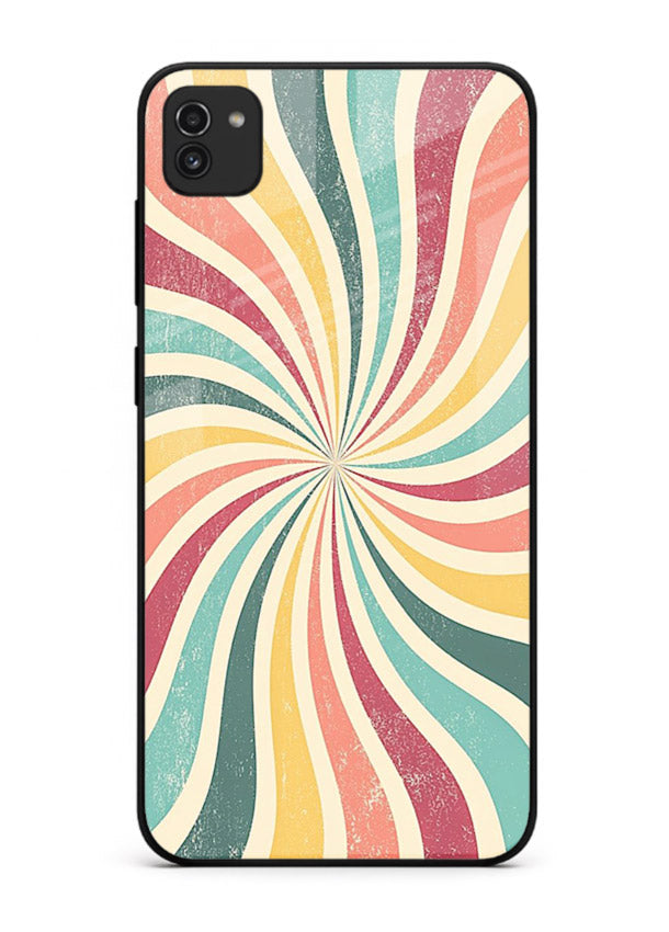 Retro Spiral Burst colorful retro pattern Samsung A03 glass back cover
