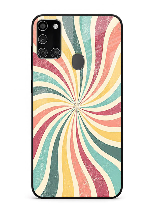 Retro Spiral Burst colorful retro pattern Samsung A21s glass back cover