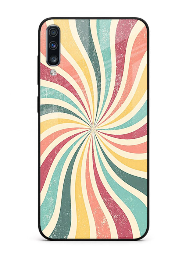 Retro Spiral Burst colorful retro pattern Samsung A50 glass back cover