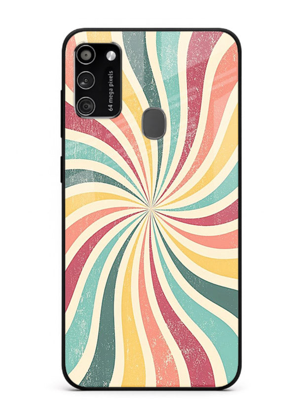 Retro Spiral Burst colorful retro pattern Samsung M30s glass back cover