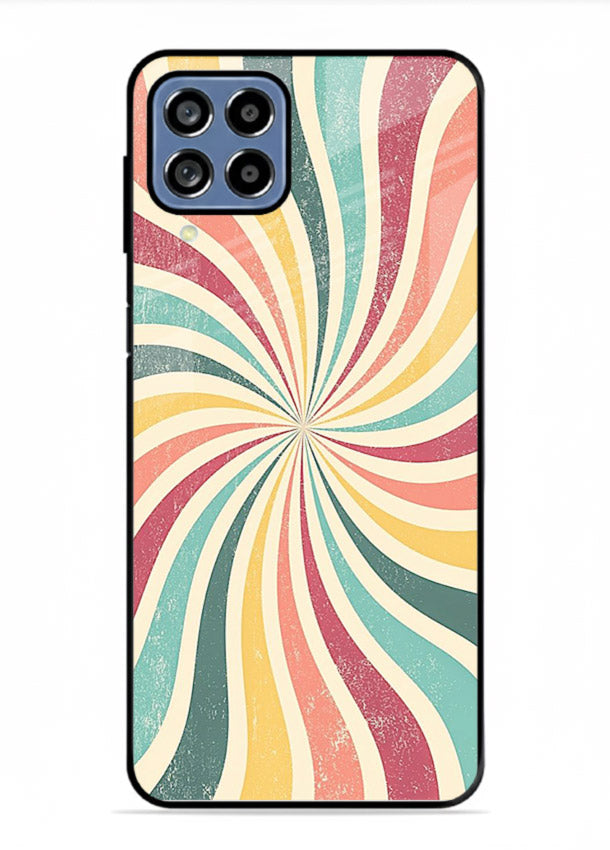 Retro Spiral Burst colorful retro pattern Samsung M53 5G glass back cover