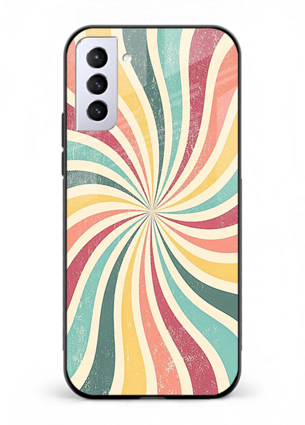 Retro Spiral Burst colorful retro pattern Samsung S21 Plus glass back cover